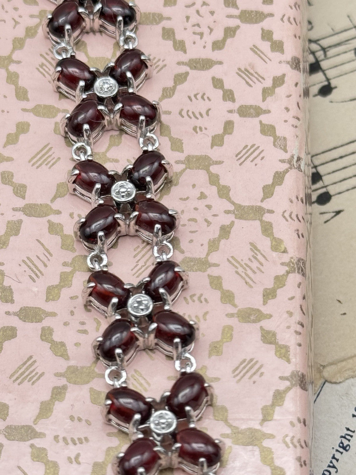 Sterling Silver Red Stone Bracelet 6.75” ESTATE FIND