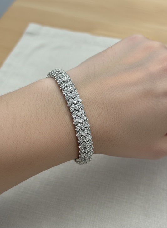 Vintage Sterling Silver Pave Clear Stones Chevron Link Tennis Bracelet 7"