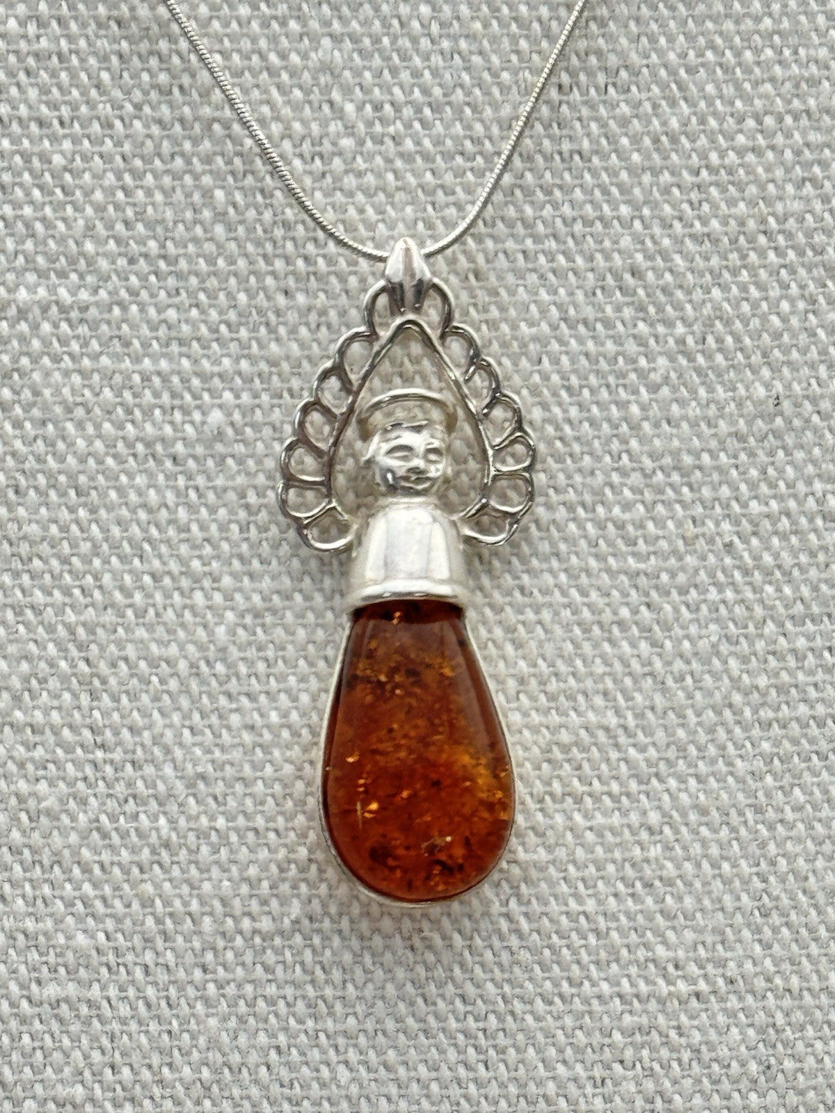 Vintage 925 Sterling Angel Pendant Snake Chain 925 Silver Made In Italy