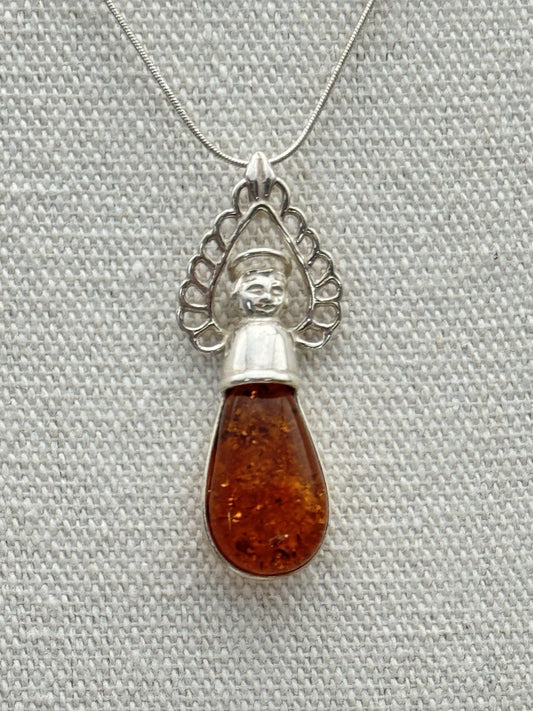 Vintage 925 Sterling Angel Pendant Snake Chain 925 Silver Made In Italy