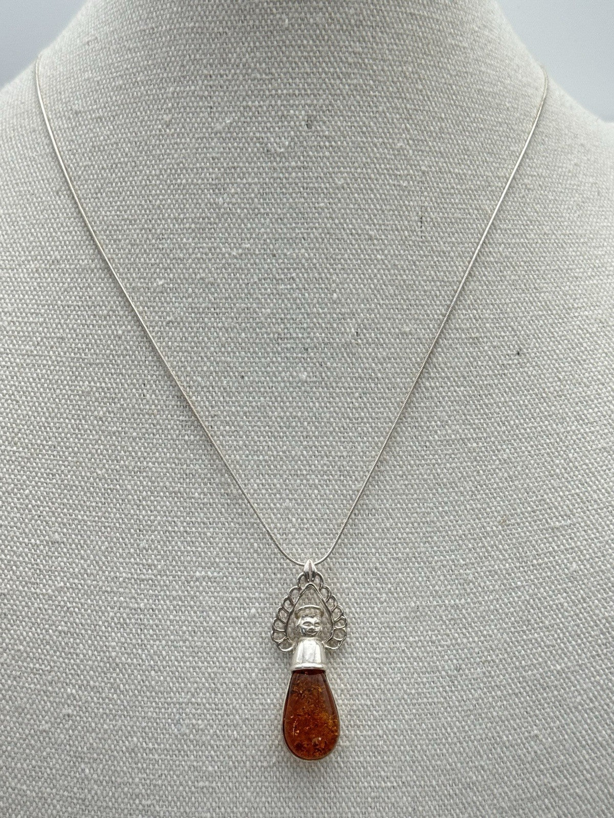 Vintage 925 Sterling Angel Pendant Snake Chain 925 Silver Made In Italy