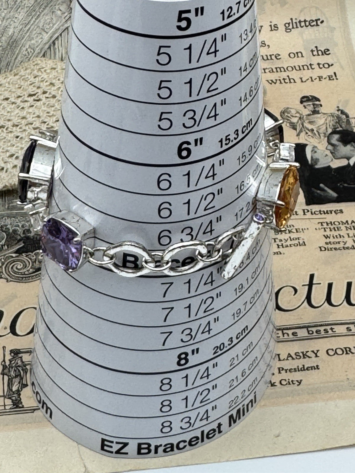 NVC Nataliya V Collister Link Bracelet Multicolor Crystals Silvertone 6.75”