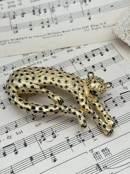 Vintage 1987 Mimi Di N  Goldtone Enamel Large Belt Buckle “Leopard Jaguar” Metal