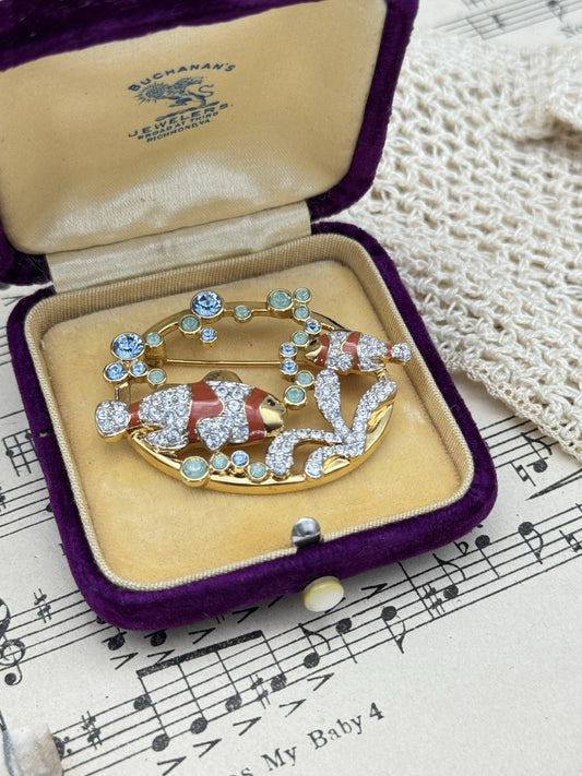 Swarovski Pave Crystal SCS Harmony 2005 Clown Fish Pin Brooch Orange Enamel