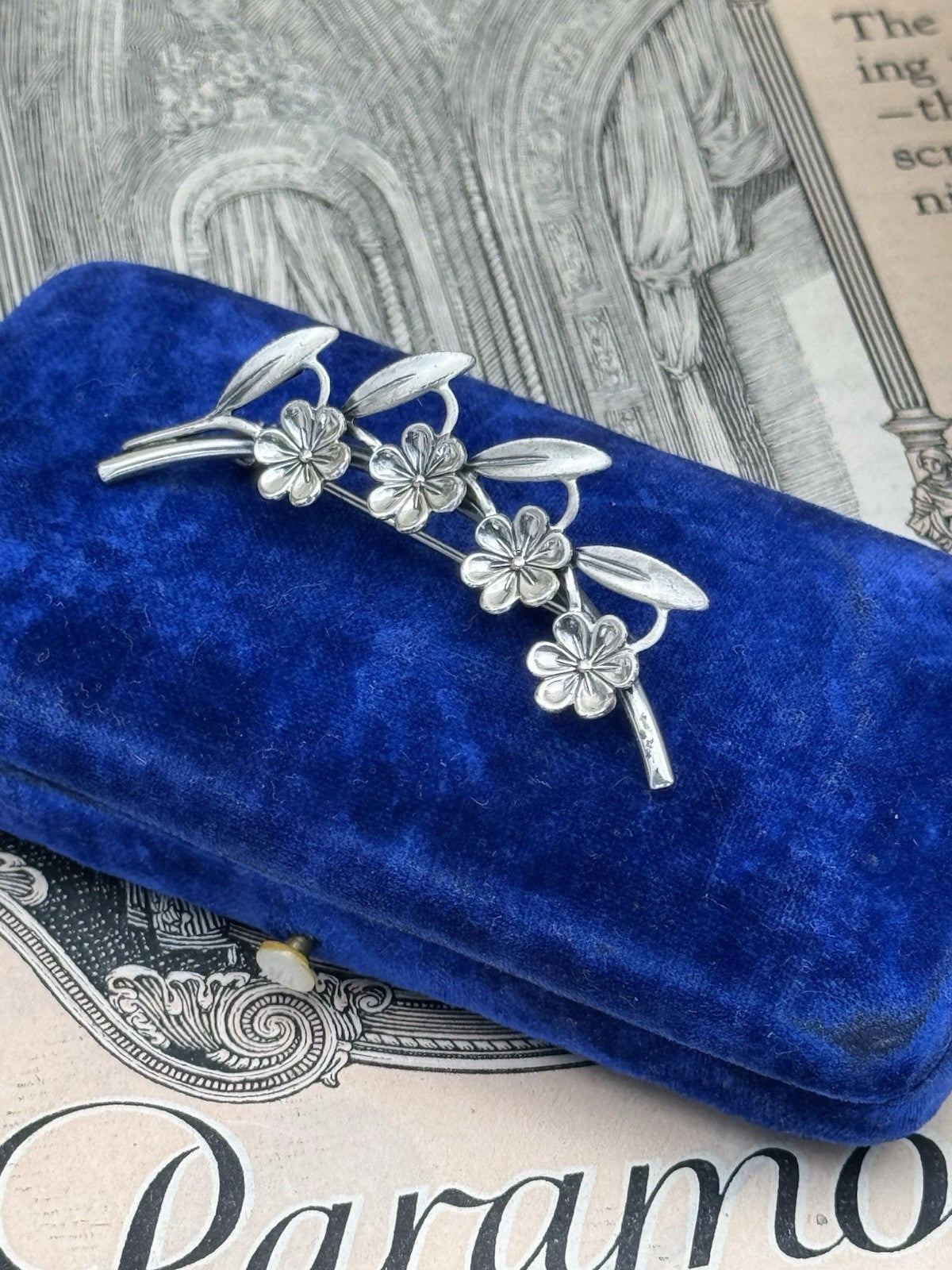 Vintage Sterling Flower Branch Brooch BEAU Sterling