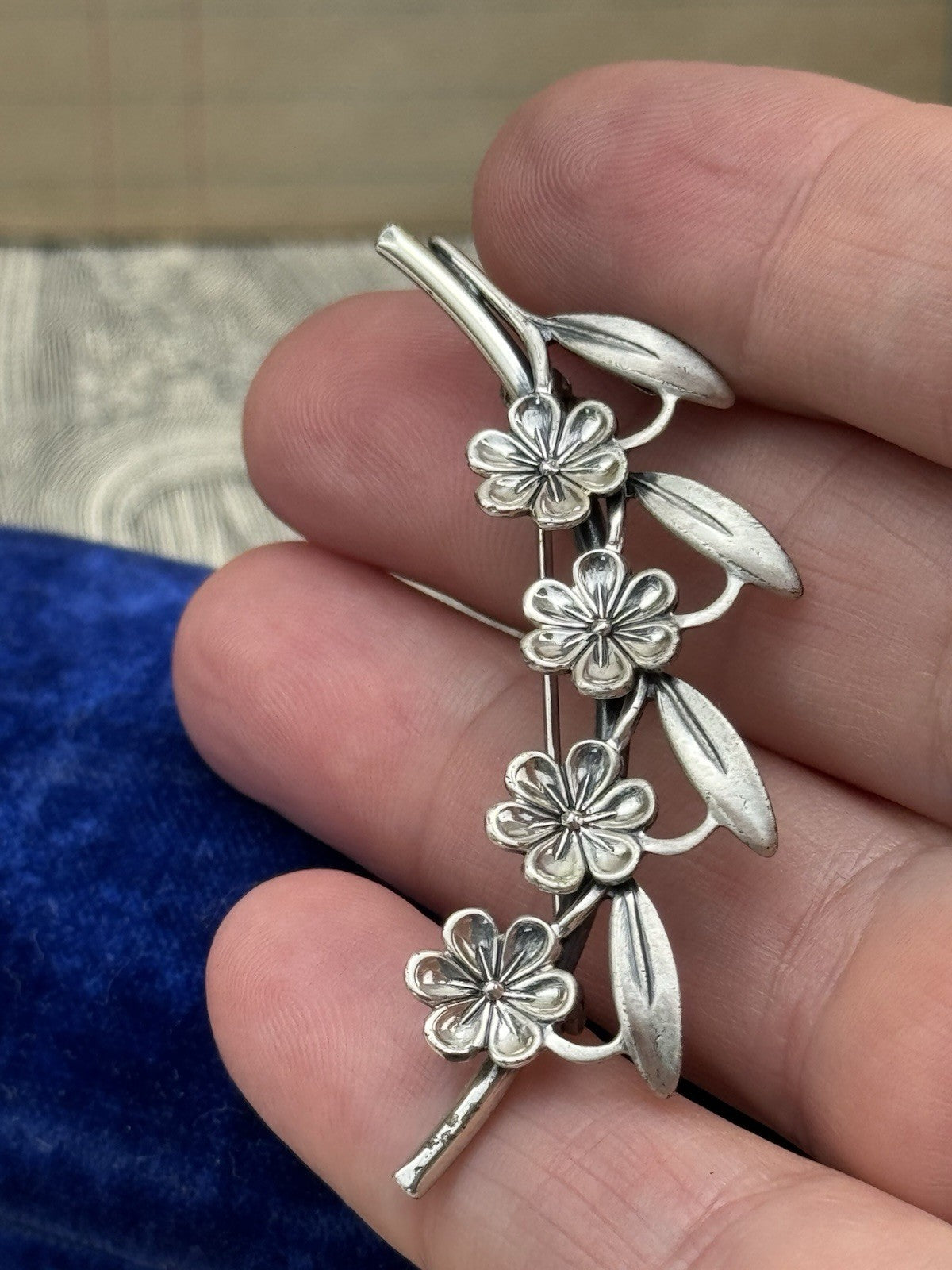 Vintage Sterling Flower Branch Brooch BEAU Sterling