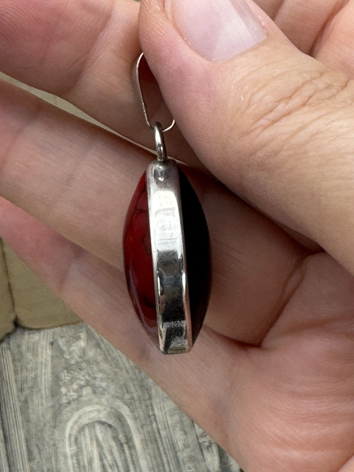 Vintage STERLING MEXICO BLACK & Red Reversible Pendant ESTATE FIND