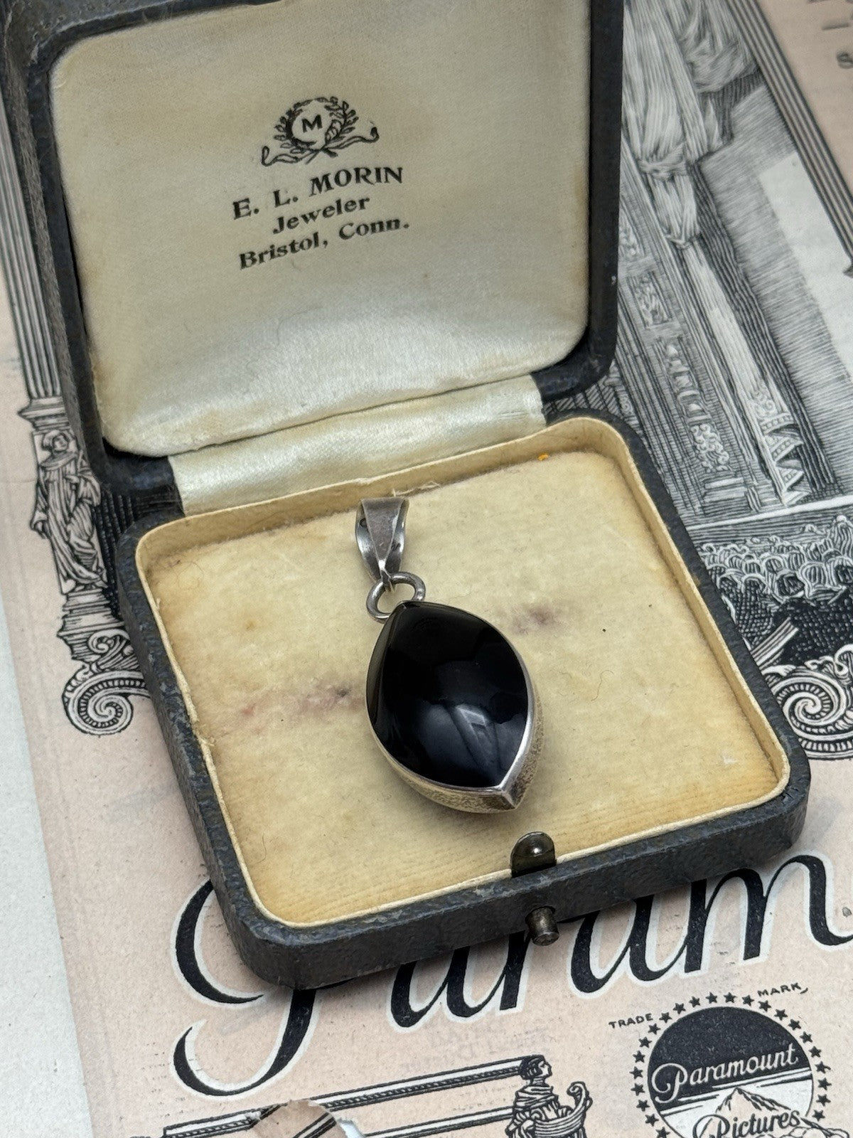 Vintage STERLING MEXICO BLACK & Red Reversible Pendant ESTATE FIND