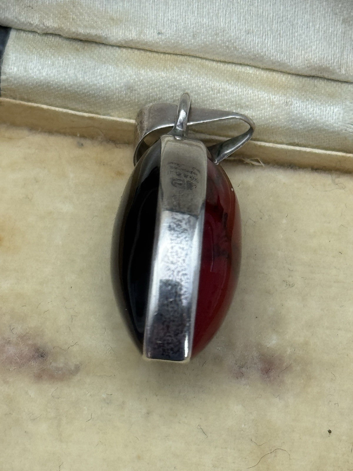 Vintage STERLING MEXICO BLACK & Red Reversible Pendant ESTATE FIND