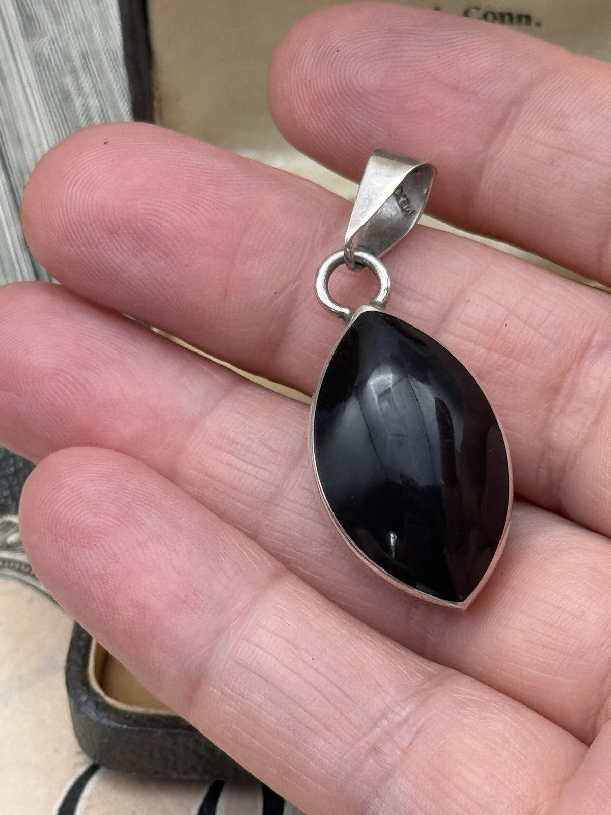 Vintage STERLING MEXICO BLACK & Red Reversible Pendant ESTATE FIND