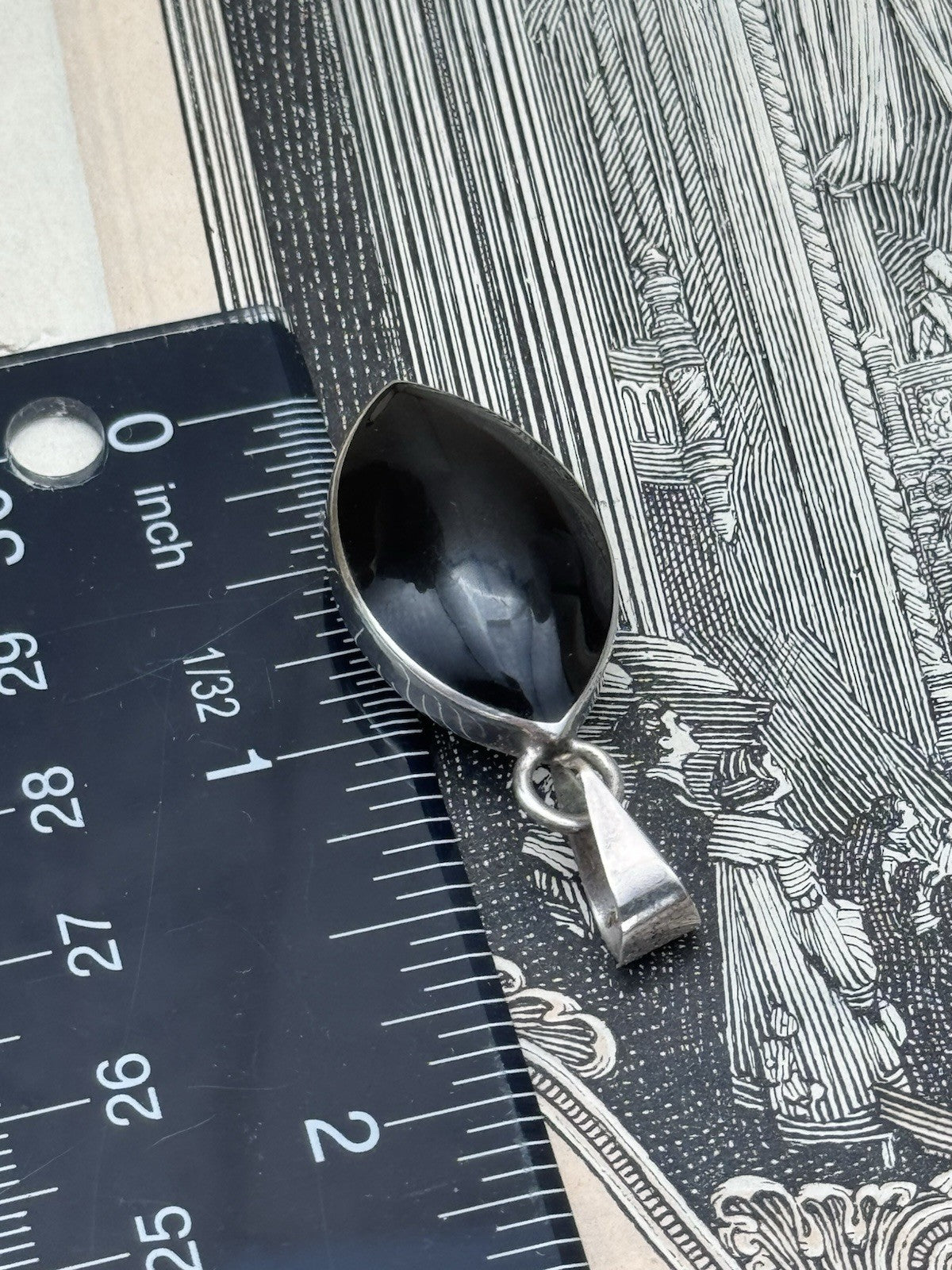 Vintage STERLING MEXICO BLACK & Red Reversible Pendant ESTATE FIND