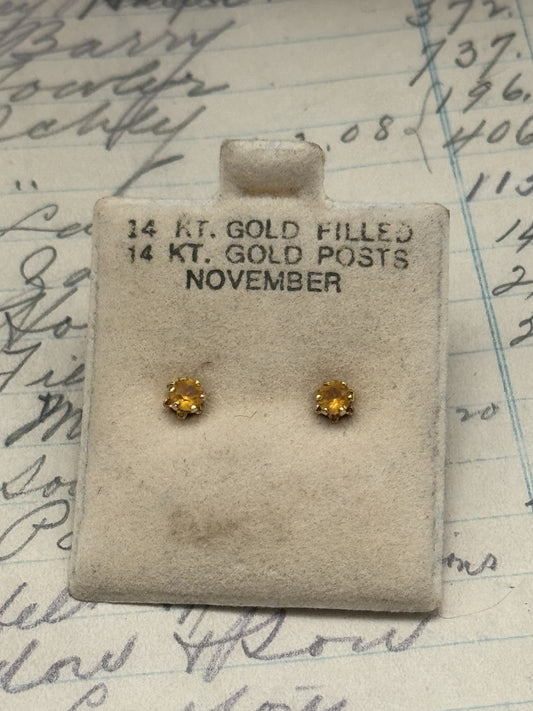 Vintage Gold Filled NOVEMBER Birthstone STUD Earrings ESTATE FIND