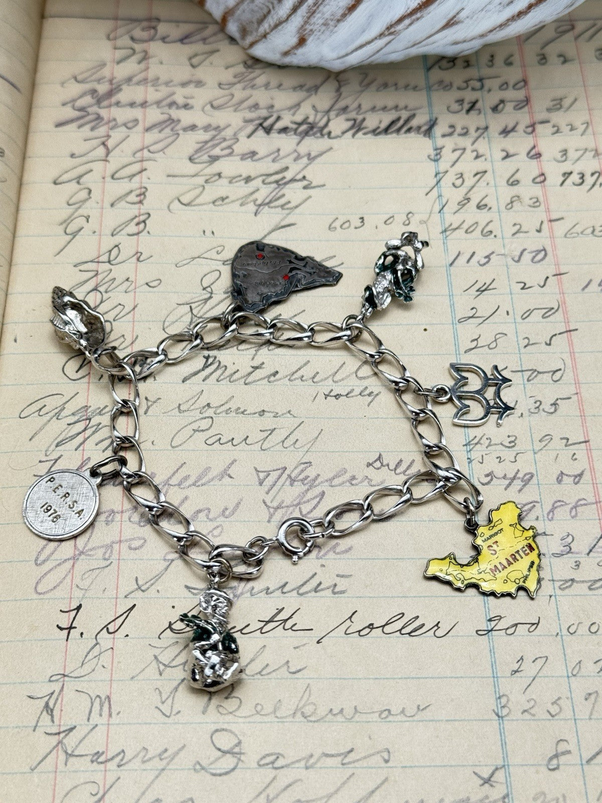 Vintage STERLING Silver Charm Bracelet St. Maarten ESTATE FIND 7.5”