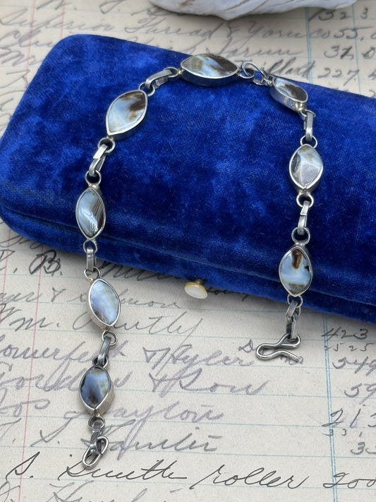 Vintage Stone Silvertone Bracelet 8” ESTATE FIND