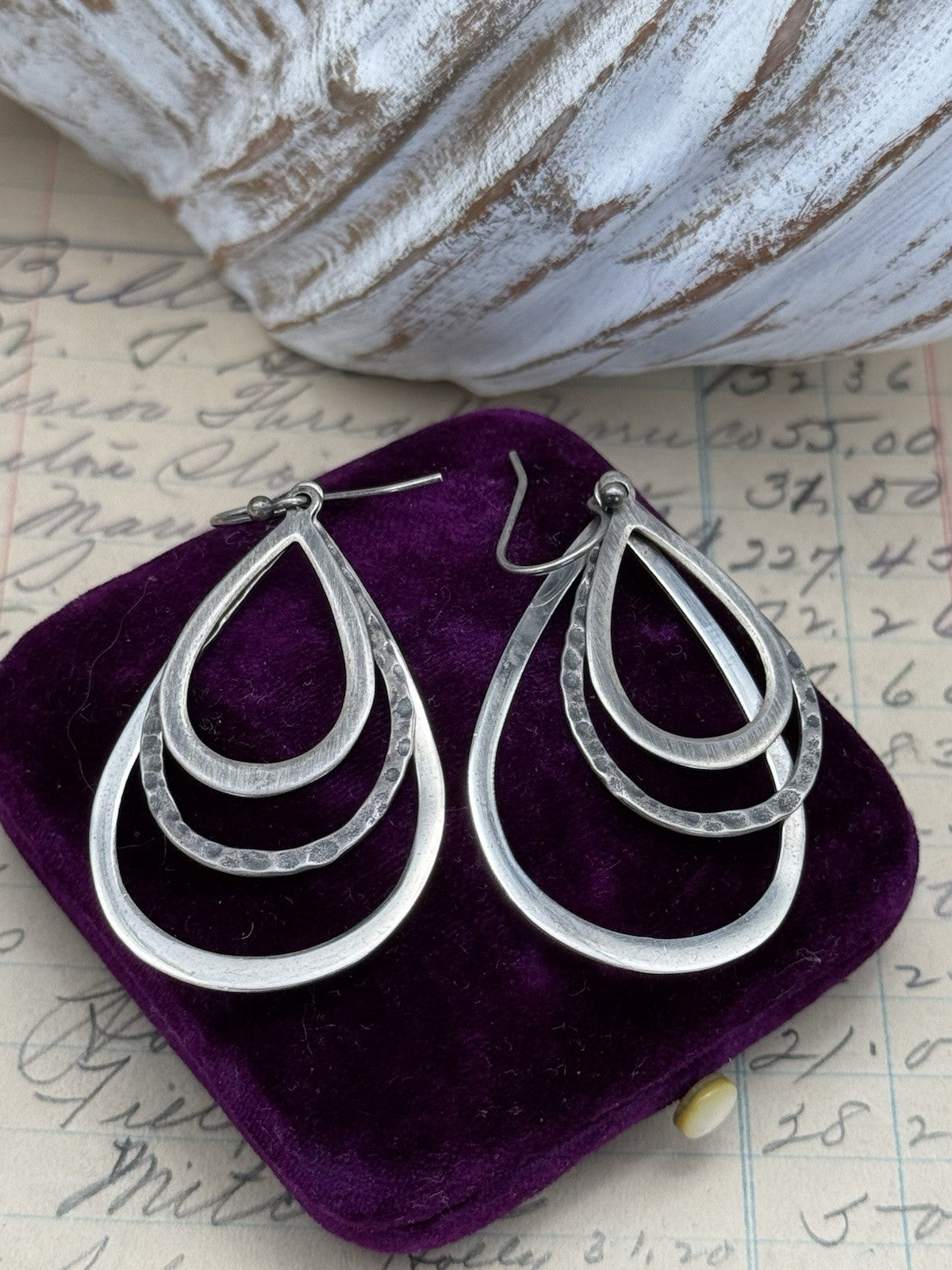VINTAGE Silpada Sterling Silver Tri textured 3 Hoop Earrings  ESTATE FIND