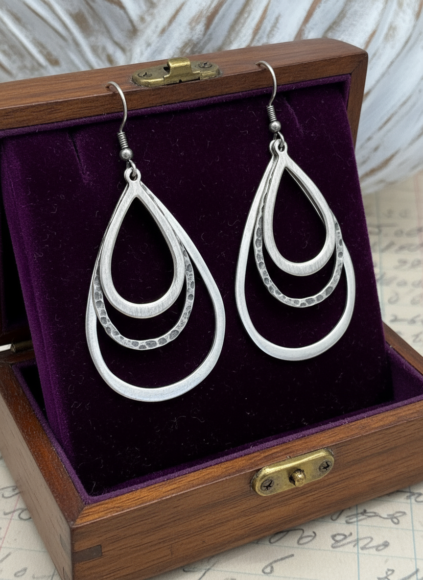 VINTAGE Silpada Sterling Silver Tri textured 3 Hoop Earrings  ESTATE FIND