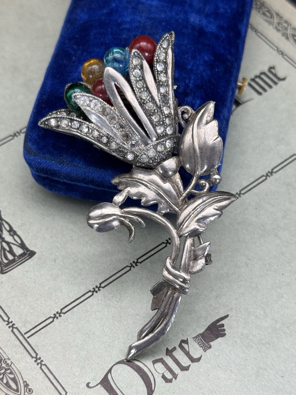 Vintage ART DECO Silvertone Flower Brooch AS IS‼️