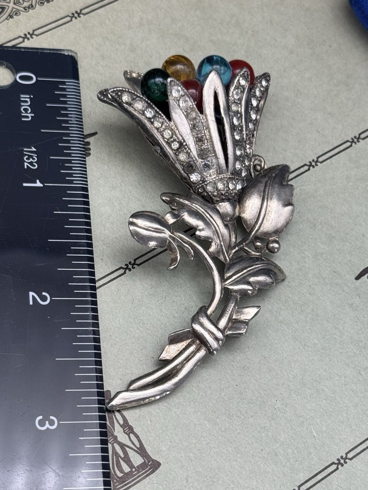 Vintage ART DECO Silvertone Flower Brooch AS IS‼️