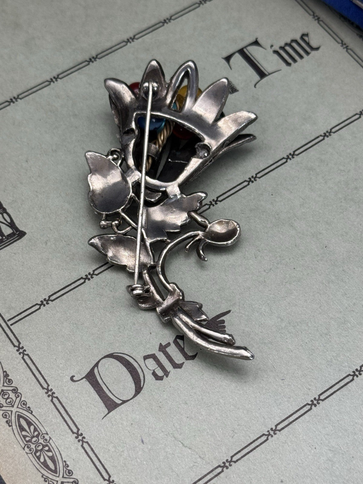 Vintage ART DECO Silvertone Flower Brooch AS IS‼️