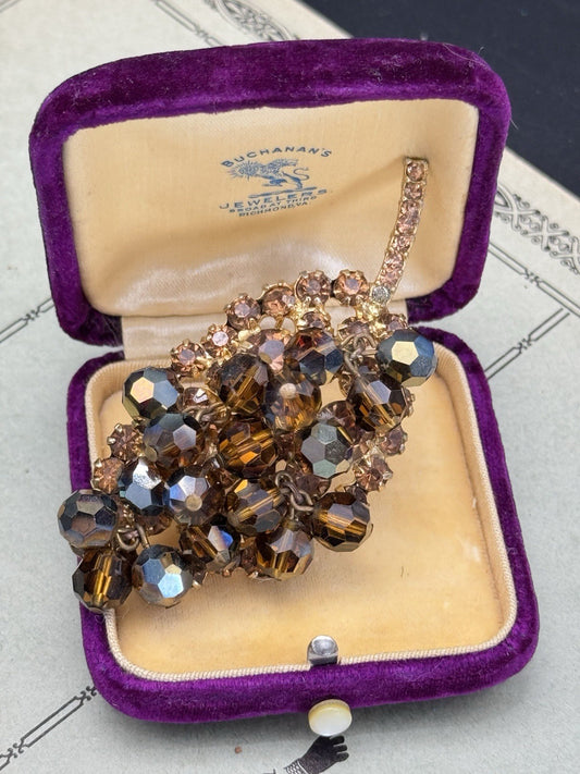 JULIANA Dangling Crystal Leaf Brooch Brown Goldtone Brooch