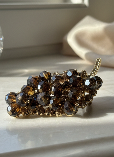 JULIANA Dangling Crystal Leaf Brooch Brown Goldtone Brooch