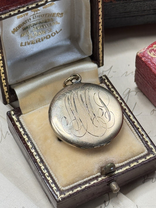 Antique Gold Filled Locket w/ Monogram & Original Photos Victorian Pendant