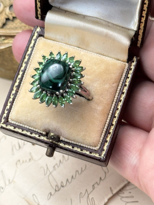 Green Malachite Ring Signed STS KARIS Size 6.75 ESTATE FIND