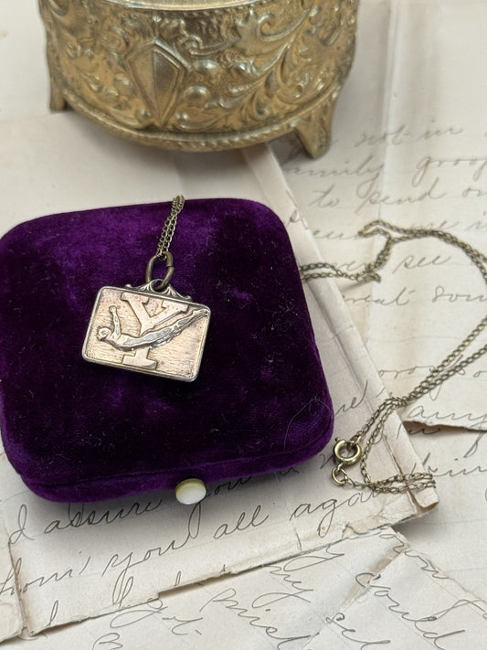 1944 Sports Charm Pendant Necklace Diver “Y” The Kinney Co. Gold-Filled