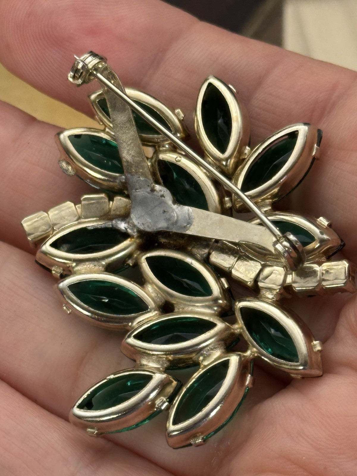 Vintage Green Rhinestone Brooch AB Accents ESTATE FIND