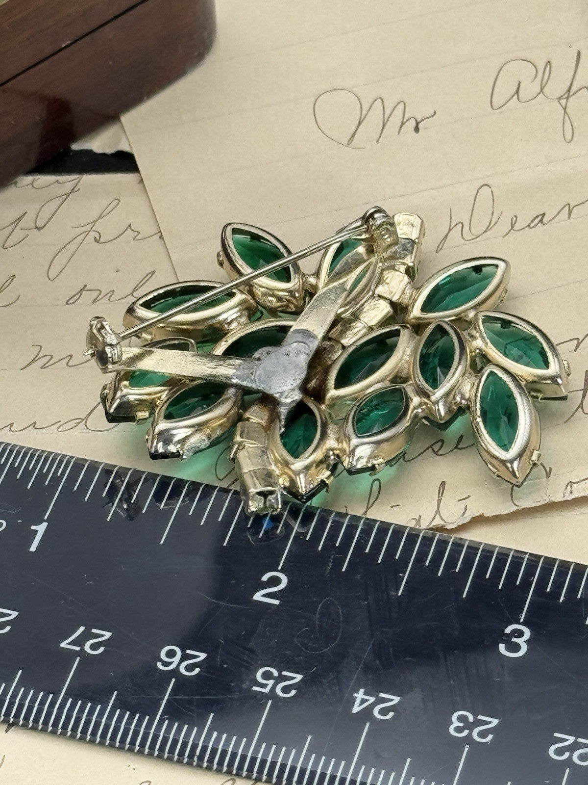 Vintage Green Rhinestone Brooch AB Accents ESTATE FIND