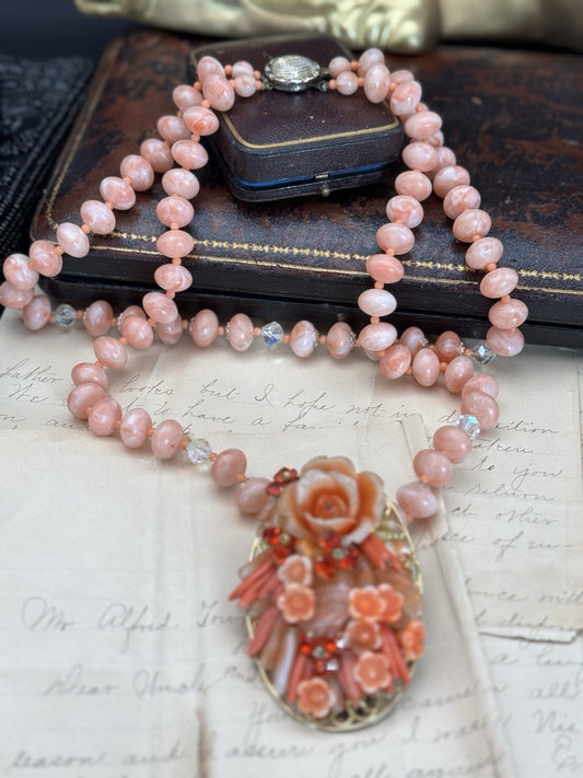Vintage Faux Coral Necklace Pendant 18”