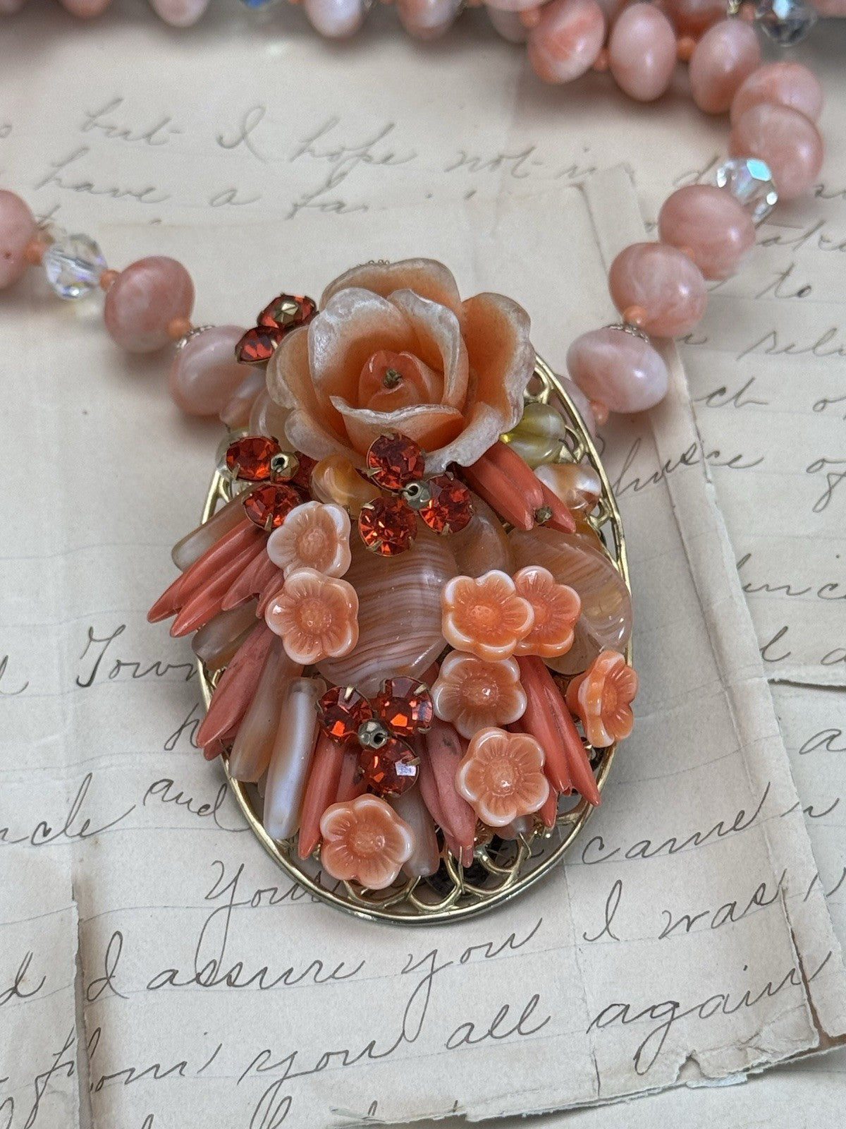 Vintage Faux Coral Necklace Pendant 18”