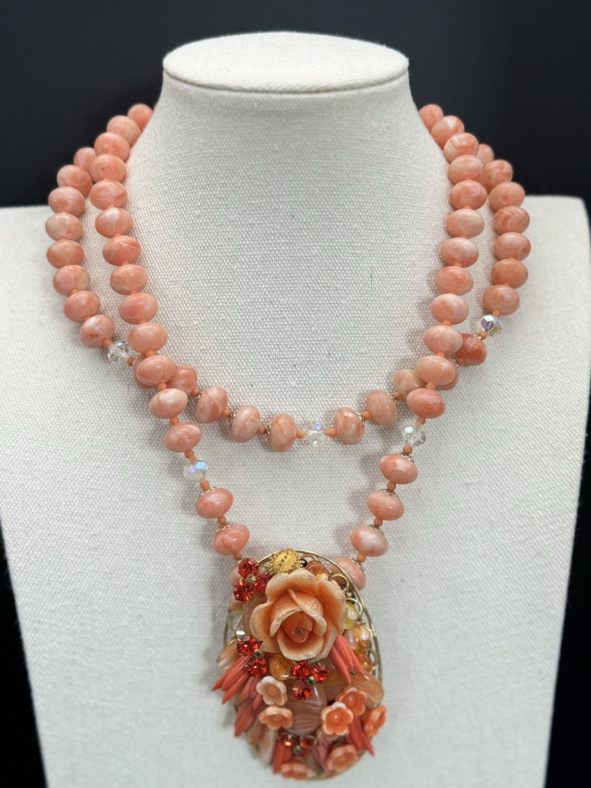 Vintage Faux Coral Necklace Pendant 18”