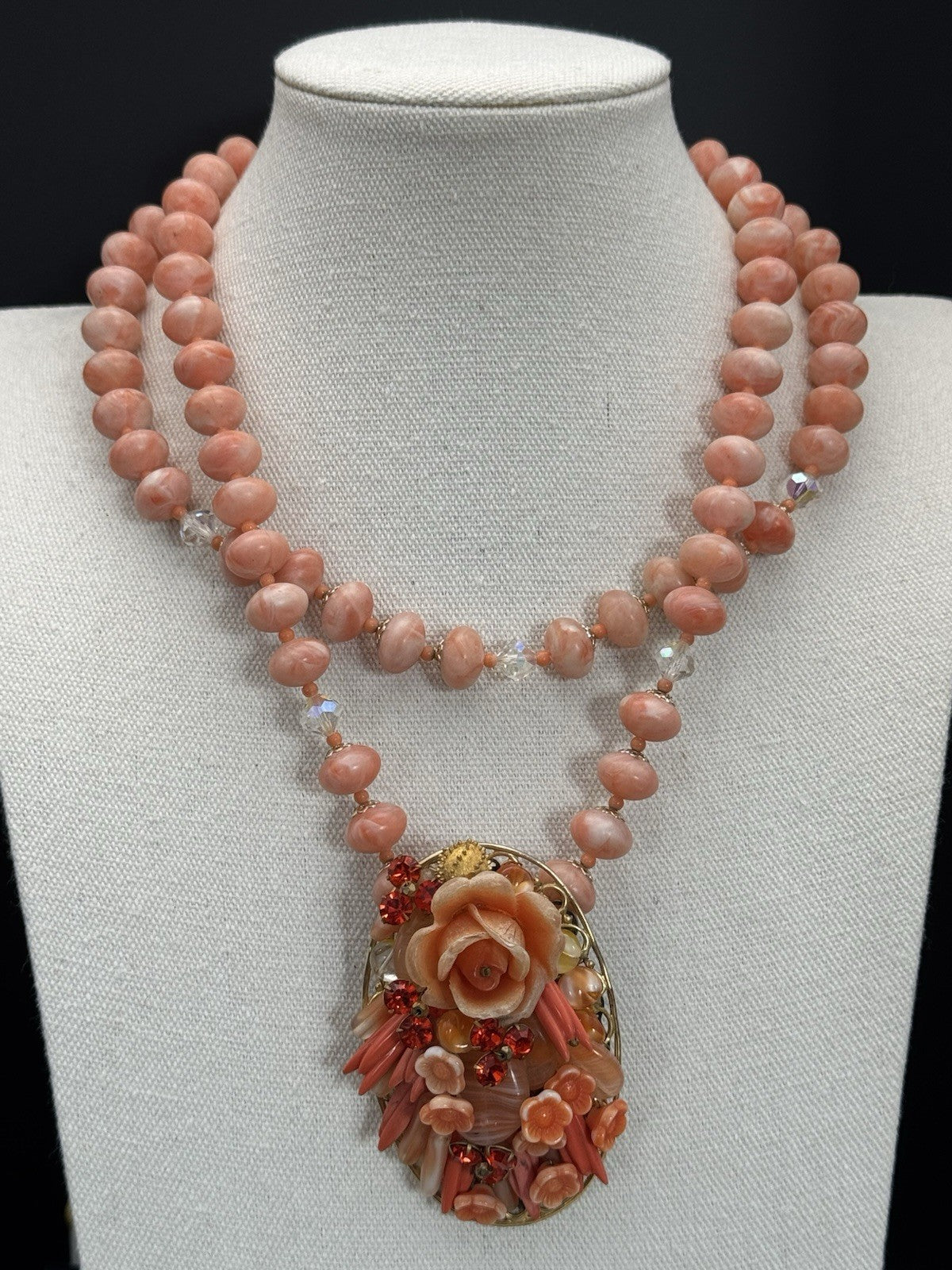 Vintage Faux Coral Necklace Pendant 18”