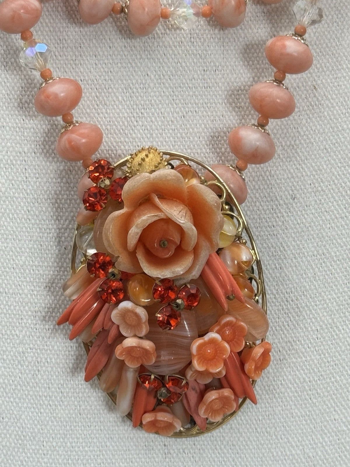 Vintage Faux Coral Necklace Pendant 18”