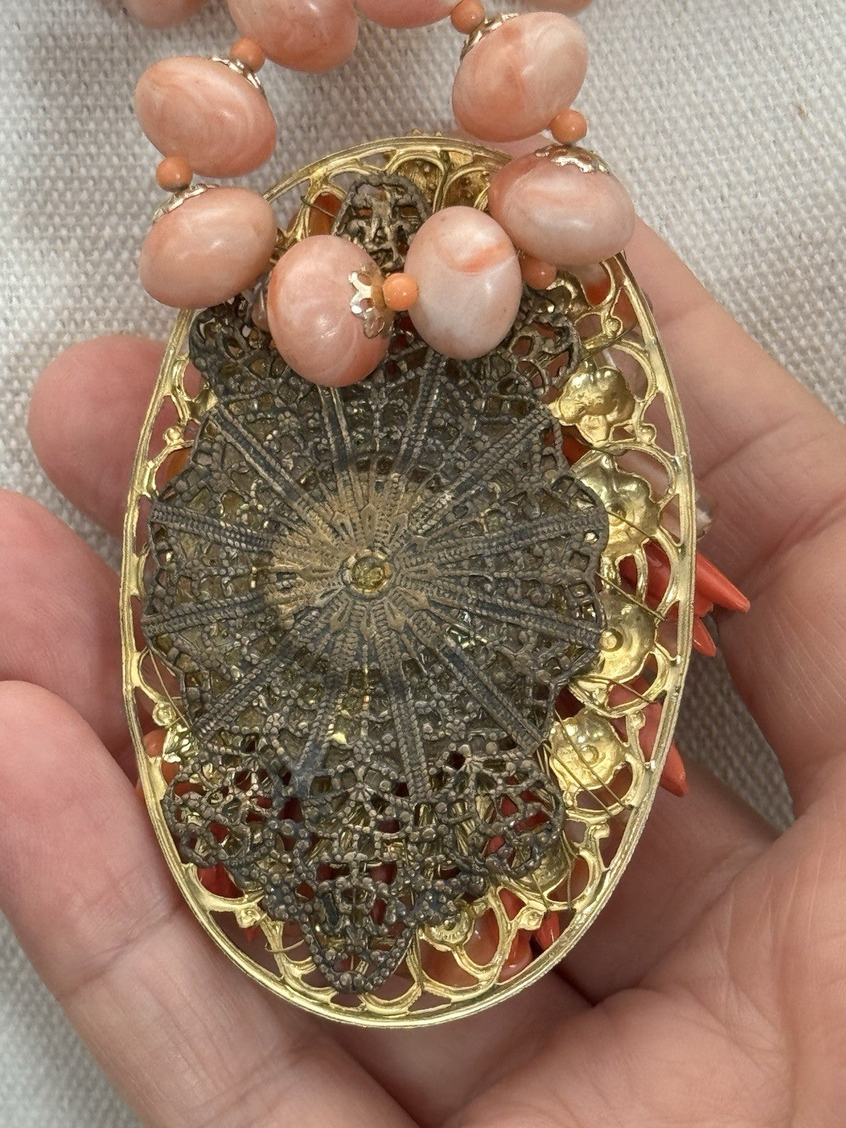Vintage Faux Coral Necklace Pendant 18”