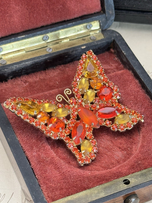 Vintage JULIANA Orange Yellow Butterfly Brooch ESTATE FIND