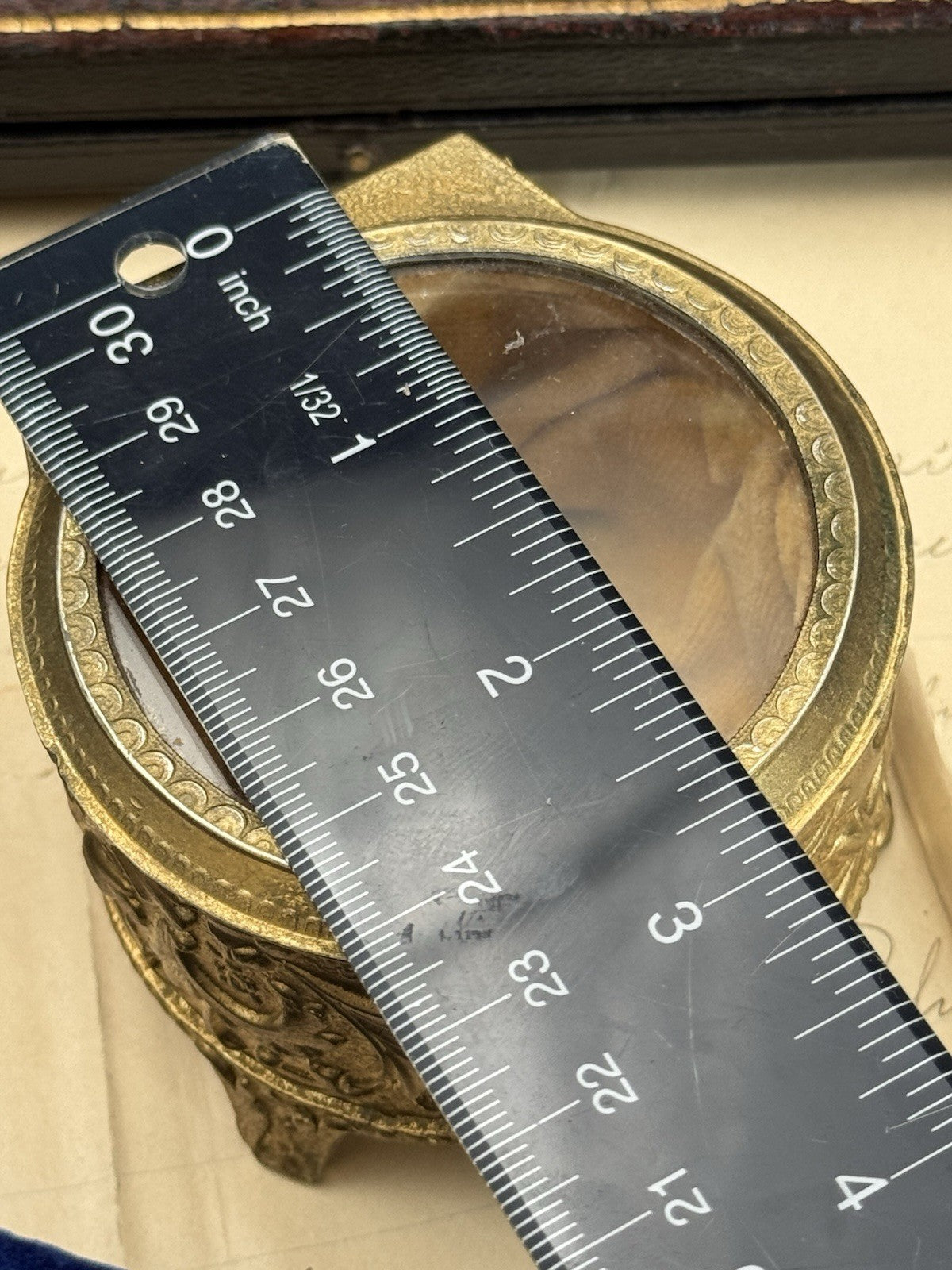Vintage Gilt Jewelry Casket Glass Lid Velvet Lining ESTATE FIND