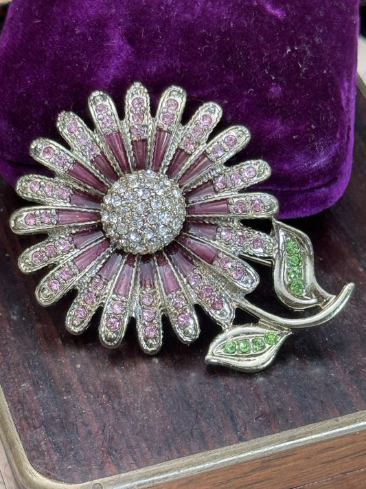 Vintage SIGNED NAPIER Sunflower Brooch Pink Purple ESTATE FIND