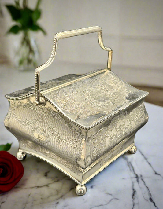 Antique Sheffield Silver Plate Double Biscuit Box – 1889 Marriage Presentation