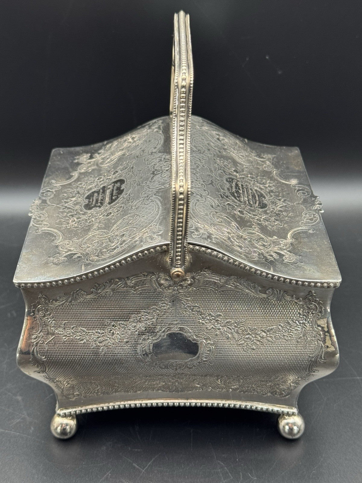 Antique Sheffield Silver Plate Double Biscuit Box – 1889 Marriage Presentation
