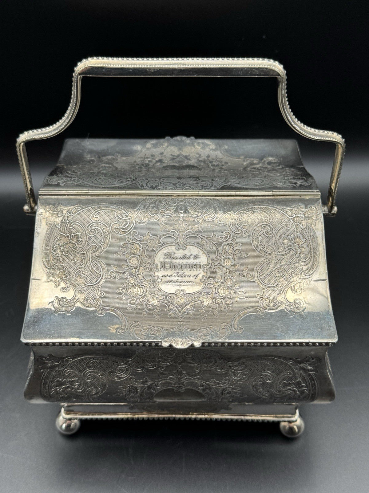 Antique Sheffield Silver Plate Double Biscuit Box – 1889 Marriage Presentation