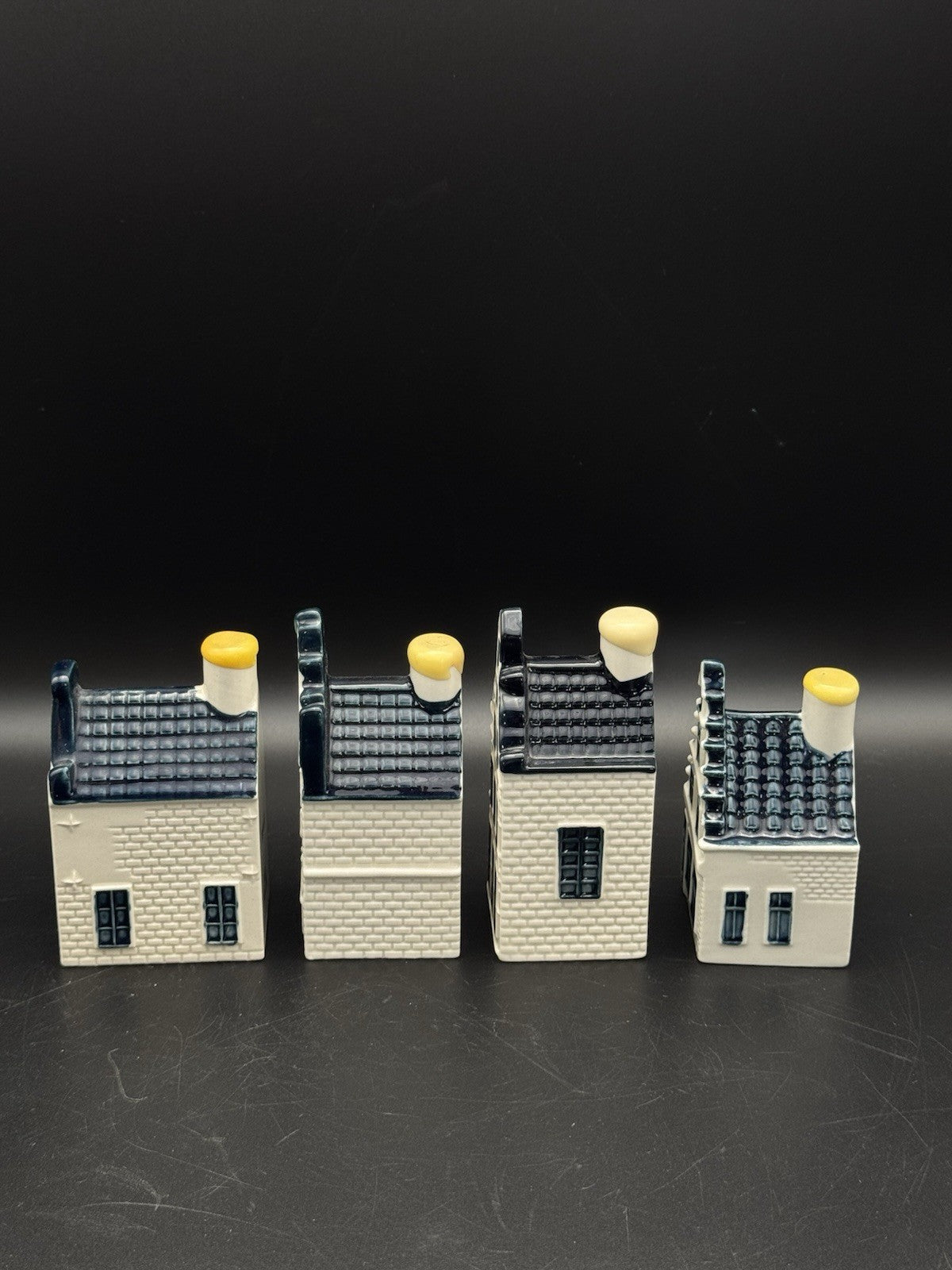 Set of 4 KLM Delft Blue Miniature Houses – #13, 20, 25, 73 – Sealed (Empty)