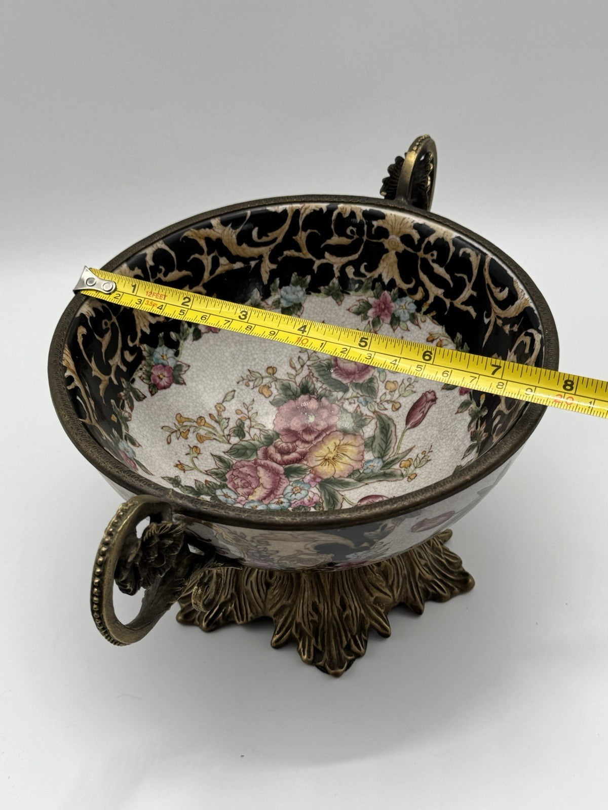 Chinese Export Crackle Glaze Center Piece Ormolu Style Handles ESTATE FIND
