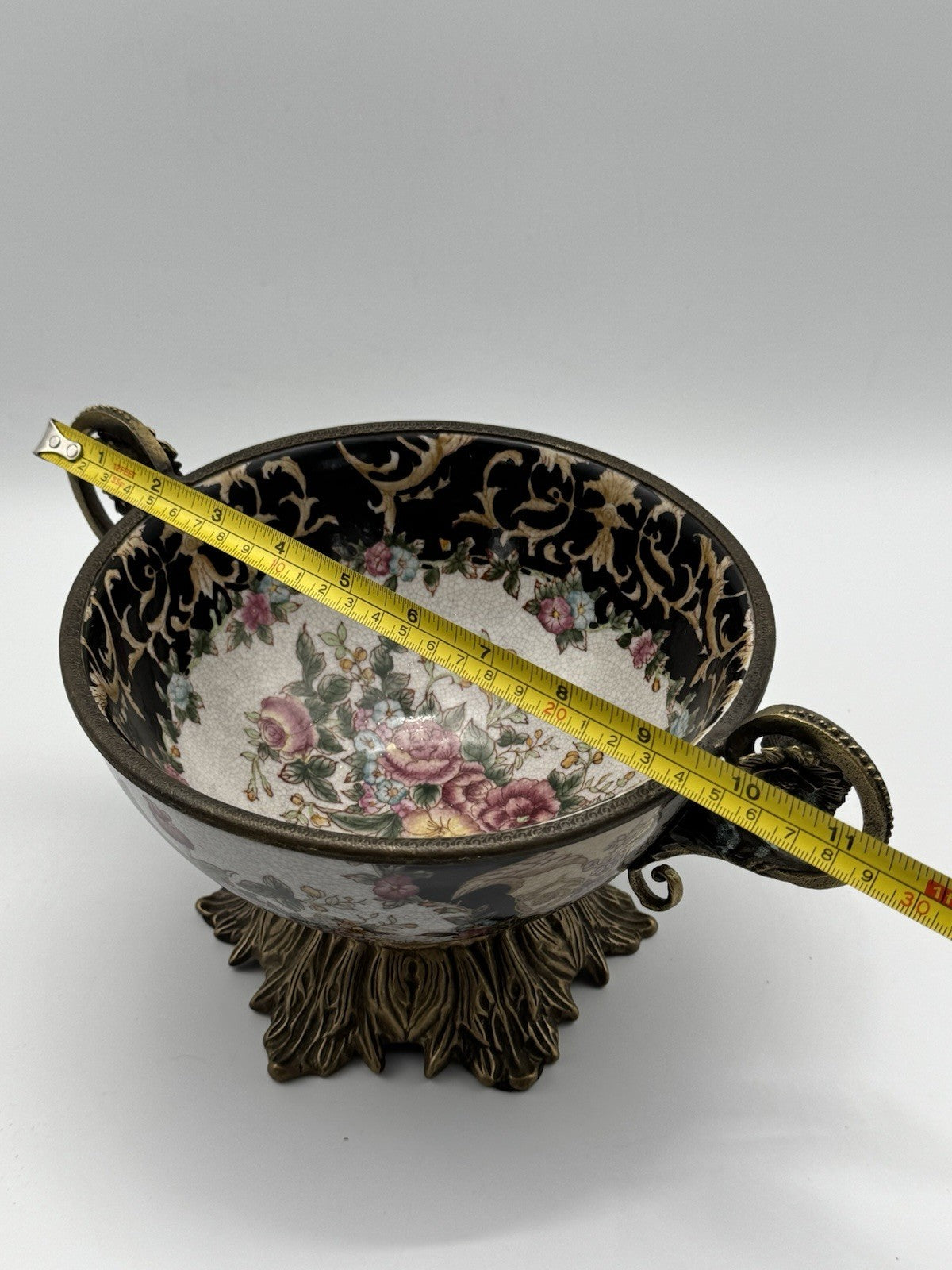 Chinese Export Crackle Glaze Center Piece Ormolu Style Handles ESTATE FIND