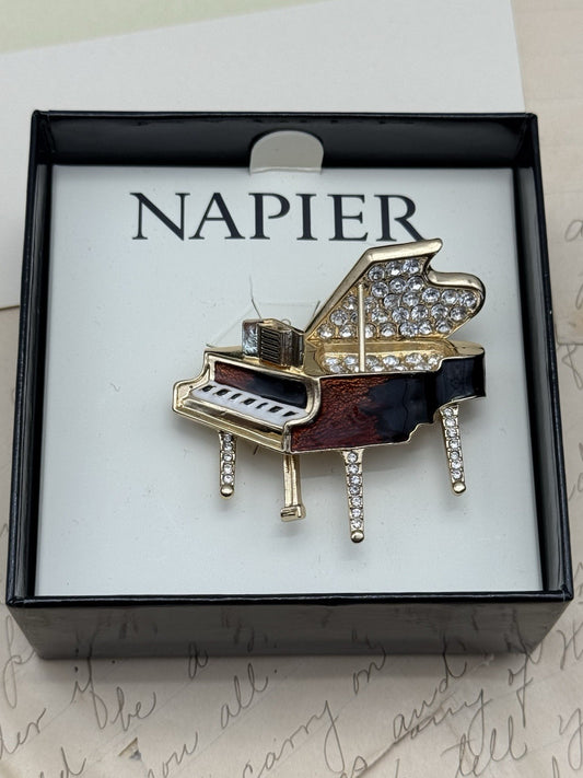 Vintage NAPIER Grand Piano Brooch Rhinestone Enamel