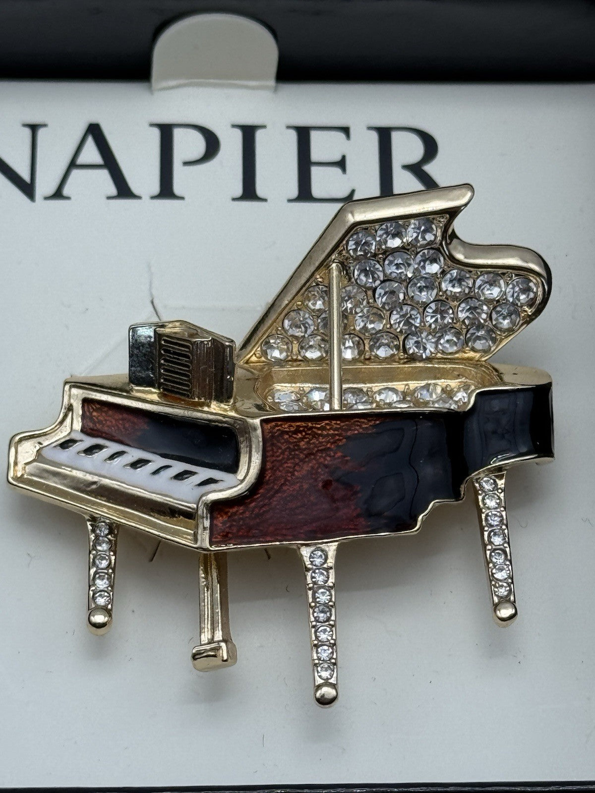 Vintage NAPIER Grand Piano Brooch Rhinestone Enamel