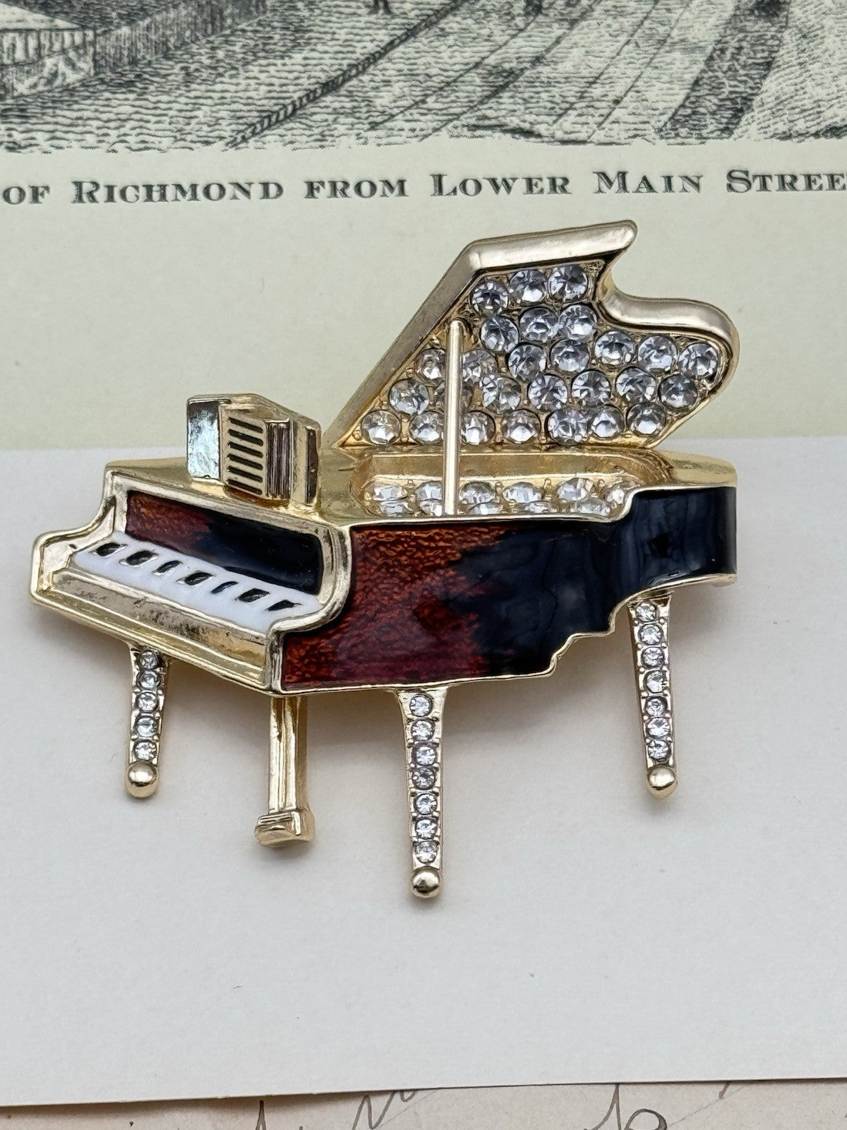 Vintage NAPIER Grand Piano Brooch Rhinestone Enamel