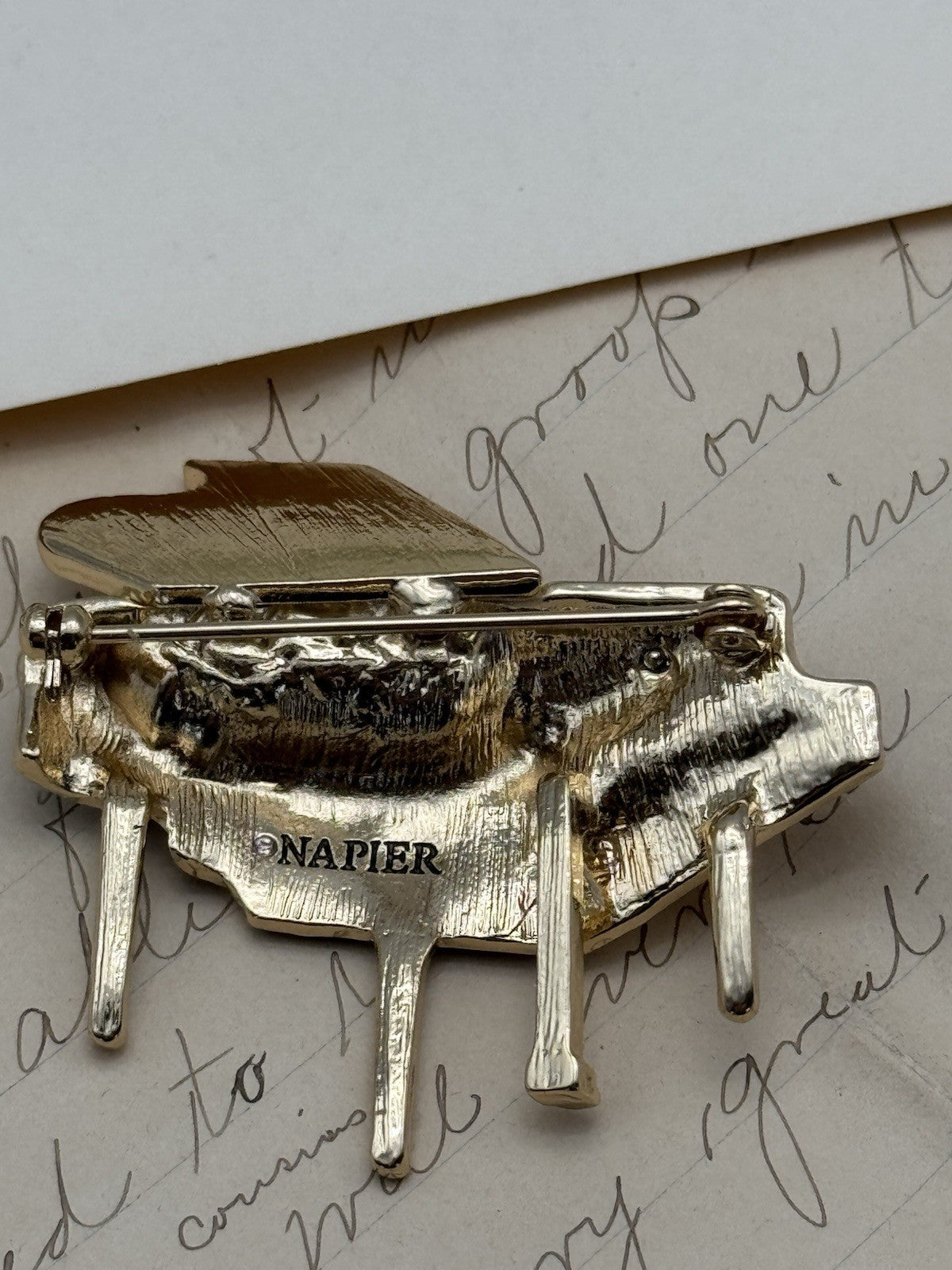 Vintage NAPIER Grand Piano Brooch Rhinestone Enamel