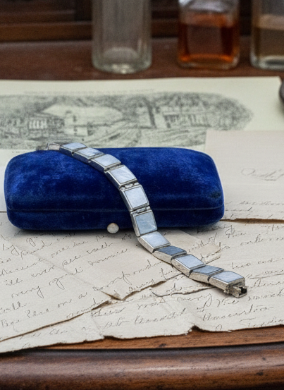 Vintage Signed FAS Mother Of Pearl Sterling Silver Panel Bracelet 6.5”